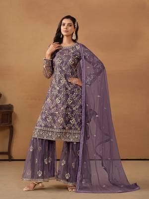 Purple embroidered net salwar suit 2