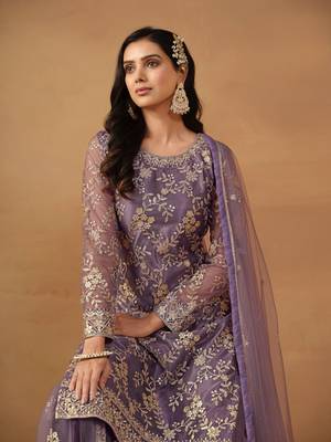 Purple embroidered net salwar suit 3