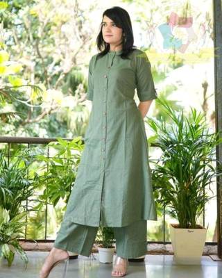 Green katha cotton kurta and palazzo set 3