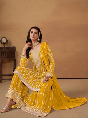 Yellow embroidered faux georgette salwar suit 2