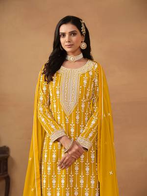 Yellow embroidered faux georgette salwar suit 3