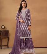 Purple embroidered faux georgette semi stitched salwar suit