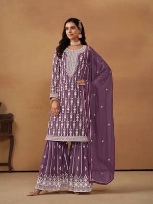 Purple embroidered faux georgette salwar suit 2