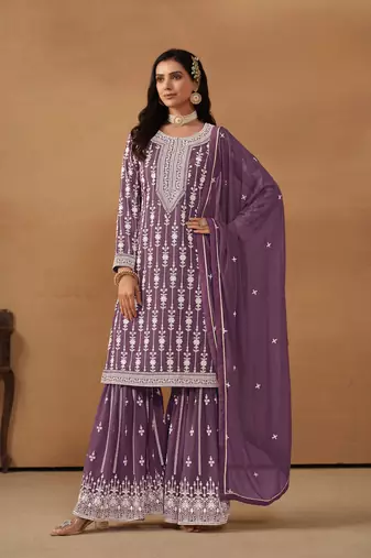 Purple embroidered faux georgette salwar suit