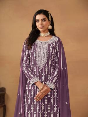 Purple embroidered faux georgette salwar suit 3
