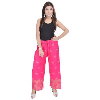 Pink Jaipuri Gold Print Cotton Palazzo 2