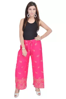 Pink Jaipuri Gold Print Cotton Palazzo