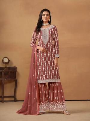 Brown embroidered faux georgette salwar suit 1