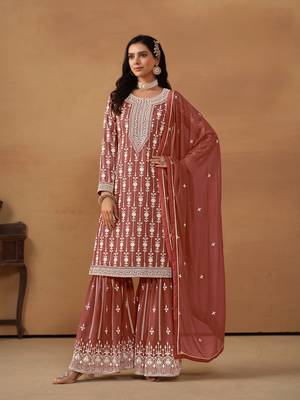Brown embroidered faux georgette salwar suit 2