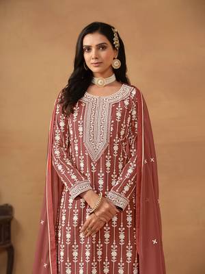 Brown embroidered faux georgette salwar suit 3