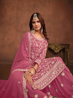 Pink embroidered faux georgette salwar suit 2