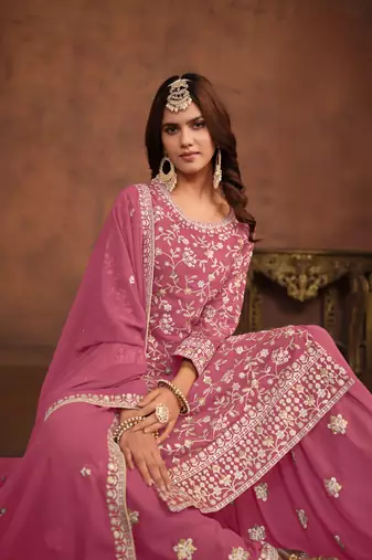 Pink embroidered faux georgette salwar suit
