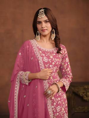 Pink embroidered faux georgette salwar suit 3