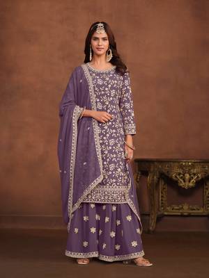 Lavender embroidered faux georgette salwar suit 1