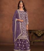 Lavender embroidered faux georgette semi stitched salwar suit