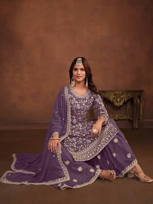 Lavender embroidered faux georgette salwar suit 2