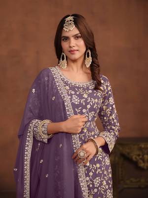 Lavender embroidered faux georgette salwar suit 3