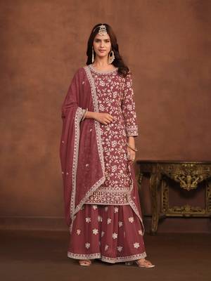 Brown embroidered faux georgette salwar suit 1