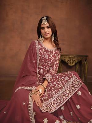Brown embroidered faux georgette salwar suit 2
