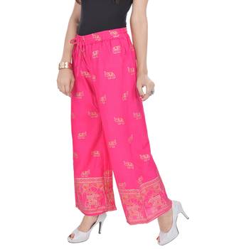 Pink Jaipuri Gold Print Cotton Palazzo 3
