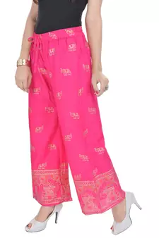 Pink Jaipuri Gold Print Cotton Palazzo