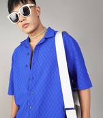 Men's royal blue textured geometric oversized shirt