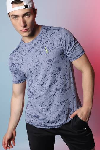 Men's prussian blue abstract print activewear t-shirt
