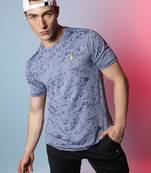 Men's prussian blue abstract print activewear t-shirt