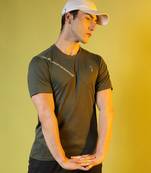 Men's olive green contrast heathered activewear t-shirt