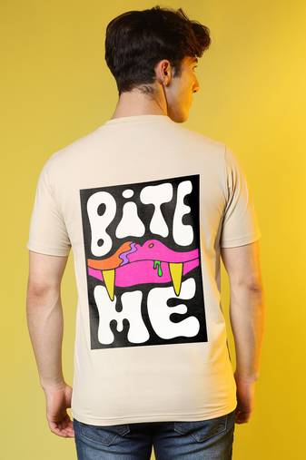 Campus sutra men's pale yellow printed oversized basic t-shirt