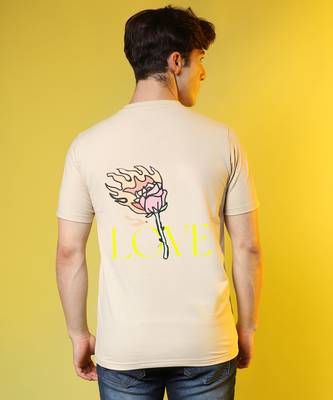 Campus sutra men's pale yellow printed oversized basic t-shirt 1