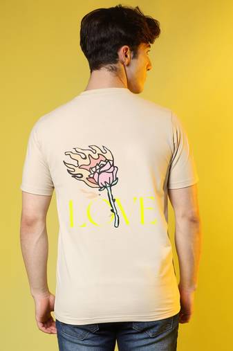 Campus sutra men's pale yellow printed oversized basic t-shirt