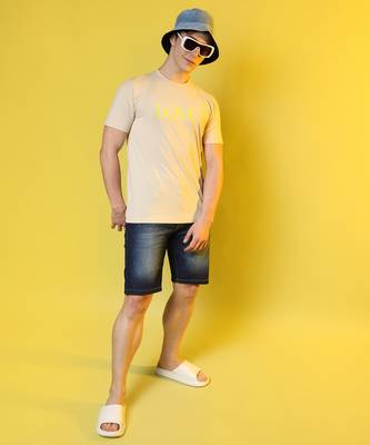 Campus sutra men's pale yellow printed oversized basic t-shirt 4