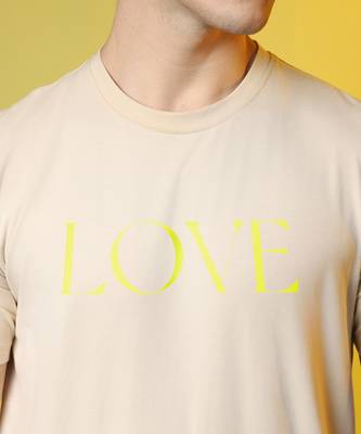 Campus sutra men's pale yellow printed oversized basic t-shirt 5