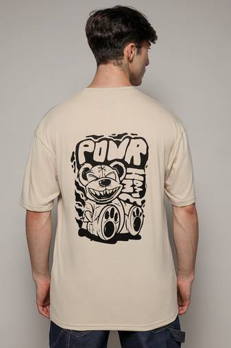 Campus sutra men's pale yellow printed oversized basic t-shirt