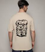 Campus sutra men's pale yellow printed oversized basic t-shirt