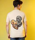 Campus sutra men's pale yellow printed oversized basic t-shirt