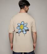 Campus sutra men's pale yellow printed oversized basic t-shirt
