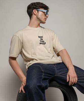 Campus sutra men's pale yellow printed oversized basic t-shirt 2