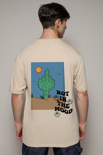 Campus sutra men's pale yellow printed oversized basic t-shirt