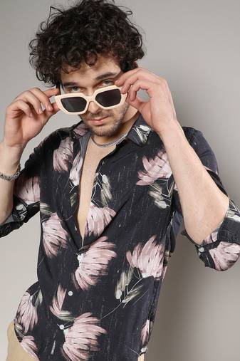 Men's black ecoliva flora bloom strokes shirt