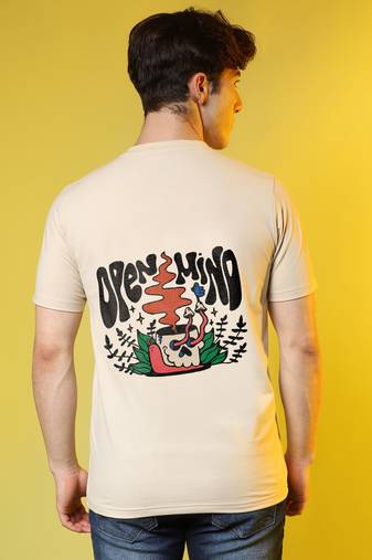 Campus sutra men's pale yellow printed oversized basic t-shirt