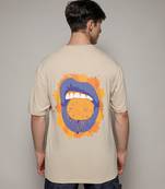 Campus sutra men's pale yellow printed oversized basic t-shirt