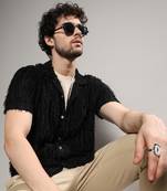 Men's jet black fleece striped shirt