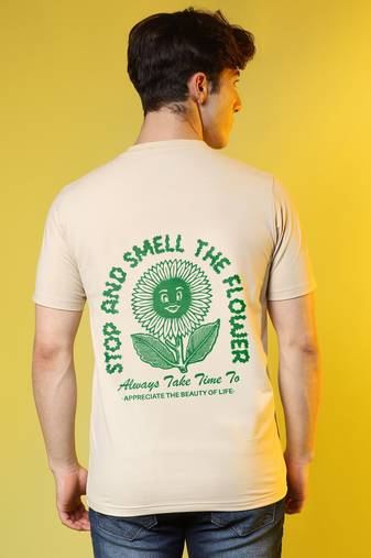 Campus sutra men's pale yellow printed oversized basic t-shirt