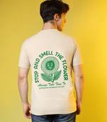 Campus sutra men's pale yellow printed oversized basic t-shirt