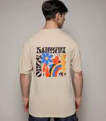 Campus sutra men's pale yellow printed oversized basic t-shirt