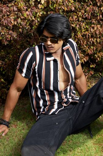 Men's black & brown barcode striped shirt