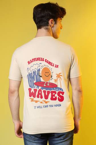 Campus sutra men's pale yellow printed oversized basic t-shirt