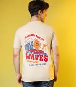 Campus sutra men's pale yellow printed oversized basic t-shirt